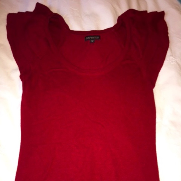Express Red Sweater with Tiered Ruffle Sleeves XS - Picture 2 of 7